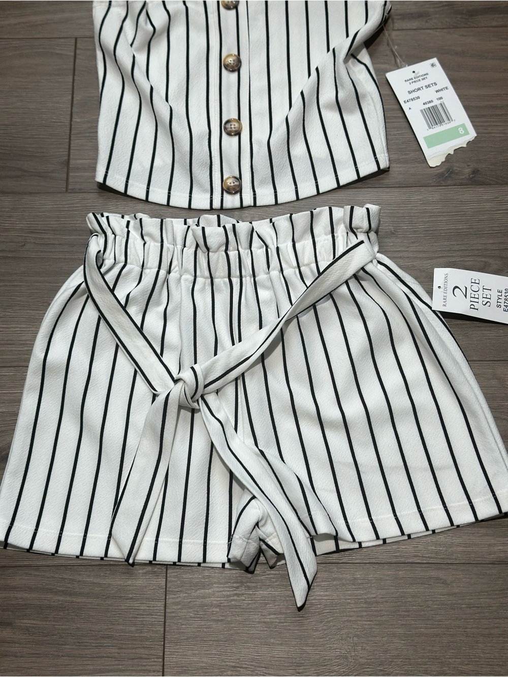 Rare Editions White and Black Striped 2-Piece Girls Set - Picture 3 of 16